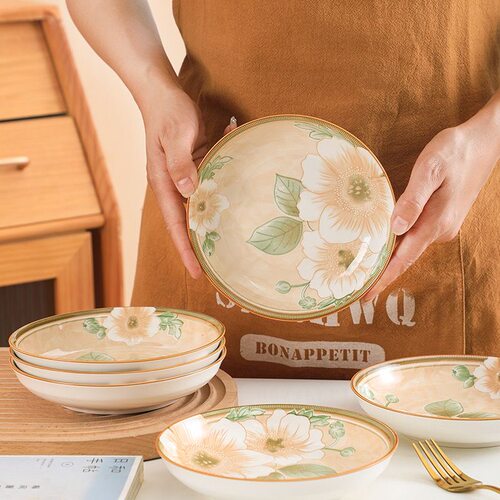 山茶花6.25英寸圆盘10个装釉下彩
