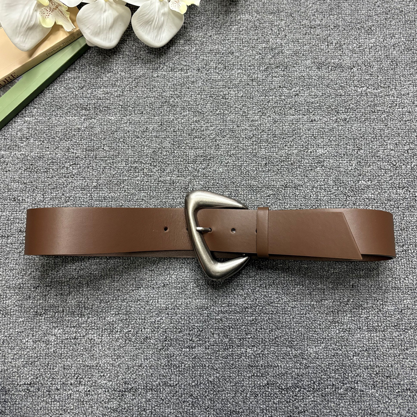 美式复古牛皮宽腰带女士真皮皮带做旧银扣金属装饰休闲裤带
