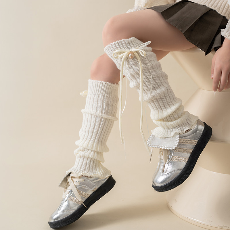 腿套女童白色针织袜套春秋堆堆袜护膝儿童冬保暖护腿长筒袜大腿袜