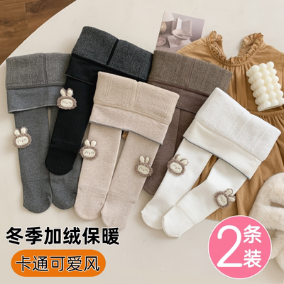 卡通兔子连裤袜冬季女童加厚加绒