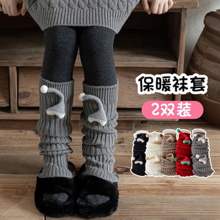 女童袜套秋冬季针织保暖儿童卡通可爱红色小腿套女宝宝长筒堆堆袜