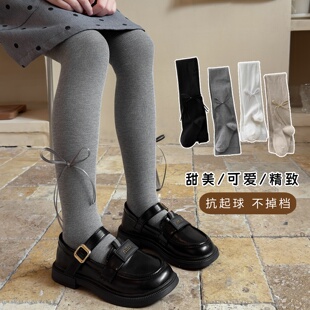 女童连裤袜子春秋薄款纯白色针织棉儿童灰色打底袜中大童外穿裤袜