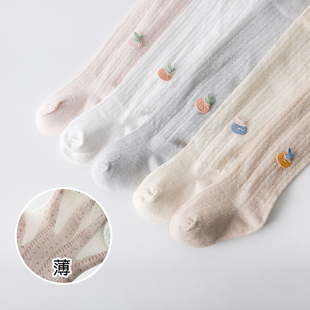 女童打底裤夏季宝宝纯白棉网眼公主透气薄款婴儿童外穿防蚊连裤袜