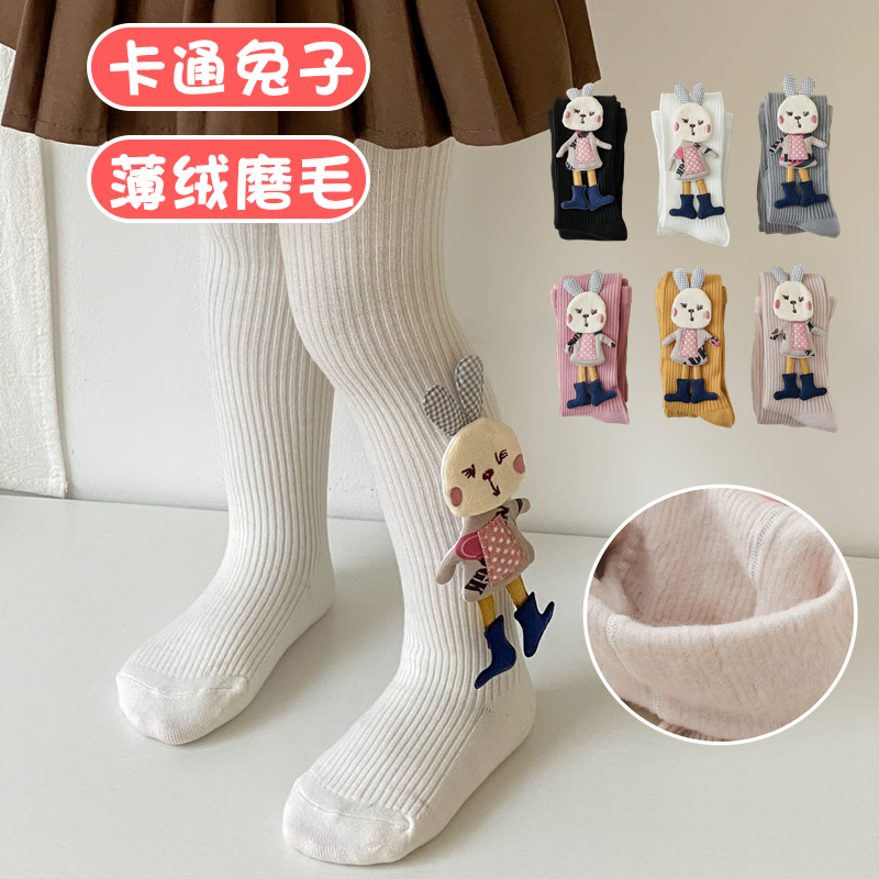 女童卡通兔子连裤袜秋冬季加薄绒