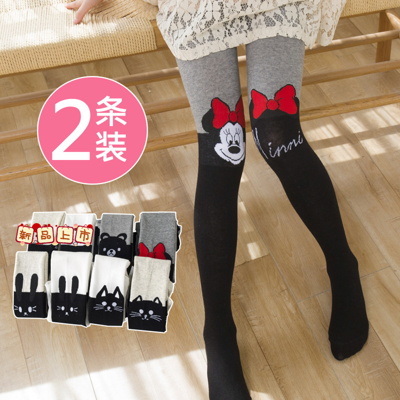 女童卡通动物拼接连裤袜抗起球
