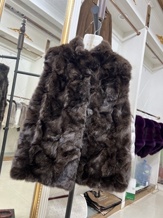 俄罗斯紫貂匠心工艺带银针皮草大衣外套马甲