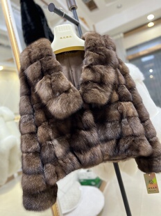 定制16000新款俄罗斯紫貂皮草 圆翻领天使之翼短款横排貂皮外套