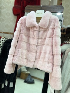 新款进口貂皮大衣女款整貂短款方领水貂皮草裘皮外套横排翻领