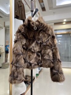俄罗斯貂设计感复古贵气紫貂立领短款 毛毛皮草外套拉链款