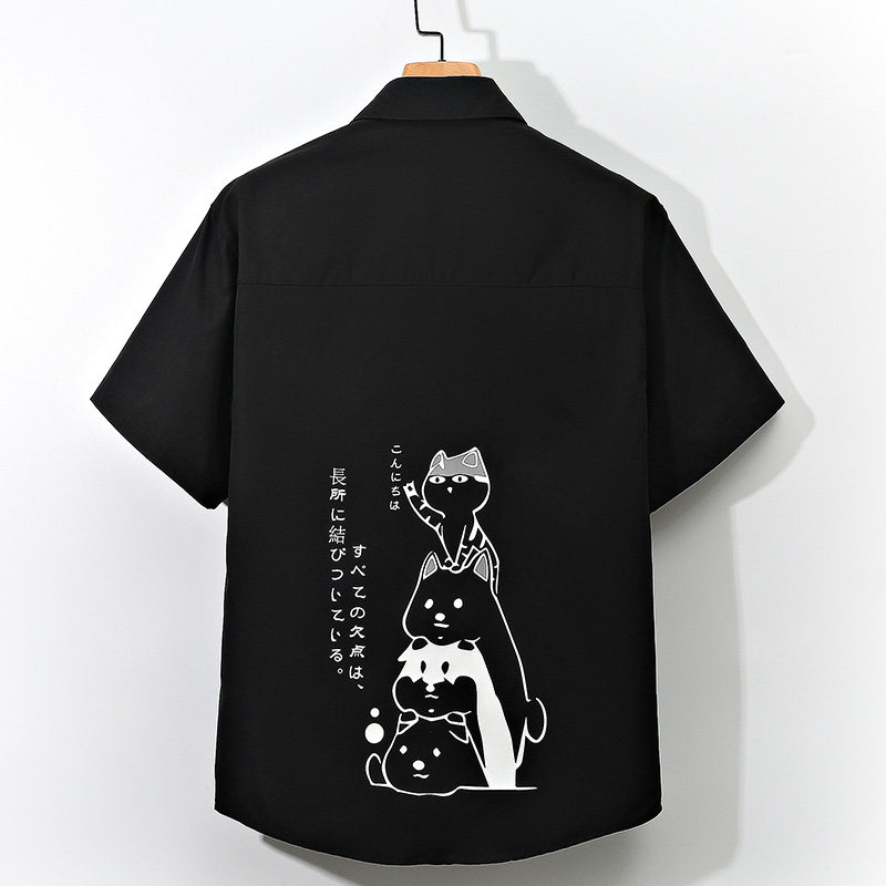 图案已注册大码印花风衬衫男新款青年短袖衬衫/D7082p27,男装T恤,电商A012