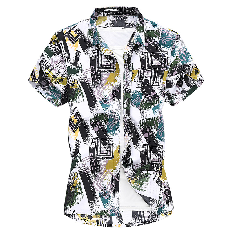 2021寬松休閑大碼印花中國風(fēng)男春夏短袖襯衫QT5030 /D7097p30圖片