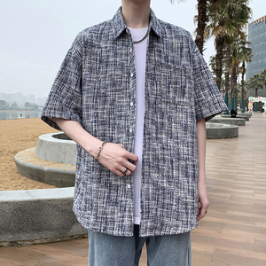小香风男短袖夏季休闲港风上衣外套痞帅大码衬衫A011-2/8661P55图片