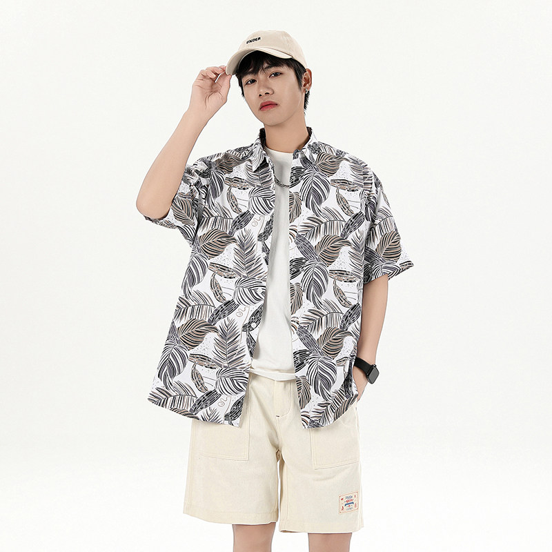 花衬衫男短袖夏季痞帅休闲上衣服外套翻领大码衬衣A011-2/P45,男装T恤,电商A012