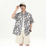 花衬衫男短袖夏季痞帅休闲上衣服外套翻领大码衬衣A011-2/P45，男装T恤，电商A012