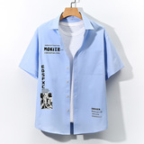 大码印花风衬衫男春夏新款青年短袖衬衫/D7055p35，男装T恤，电商A012