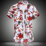 风大码衬衫男花纹休闲衬衫短袖衬衫青年QT5030/7091/p30，男装T恤，电商A012