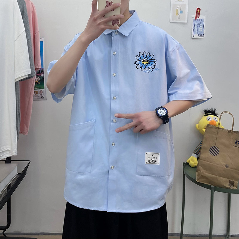 2021全棉沙洗大码印花中国风男夏青年短袖衬衫QT5030/D7063p40,男装衬衫,电商A012