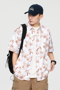 大码年轻外套青年衬衣休闲宽松短袖印花流行衬衫男A011-2/p40图片