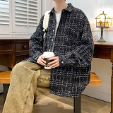 小香风春款男夹克衬衫长袖宽松格子衬衣休闲外套A011-2/8811TP45，男装夹克，电商A012