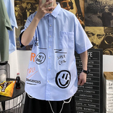 港风大码印花风潮男春夏新款青年短袖衬衫QT5030/D7053p35，男装T恤，电商A012