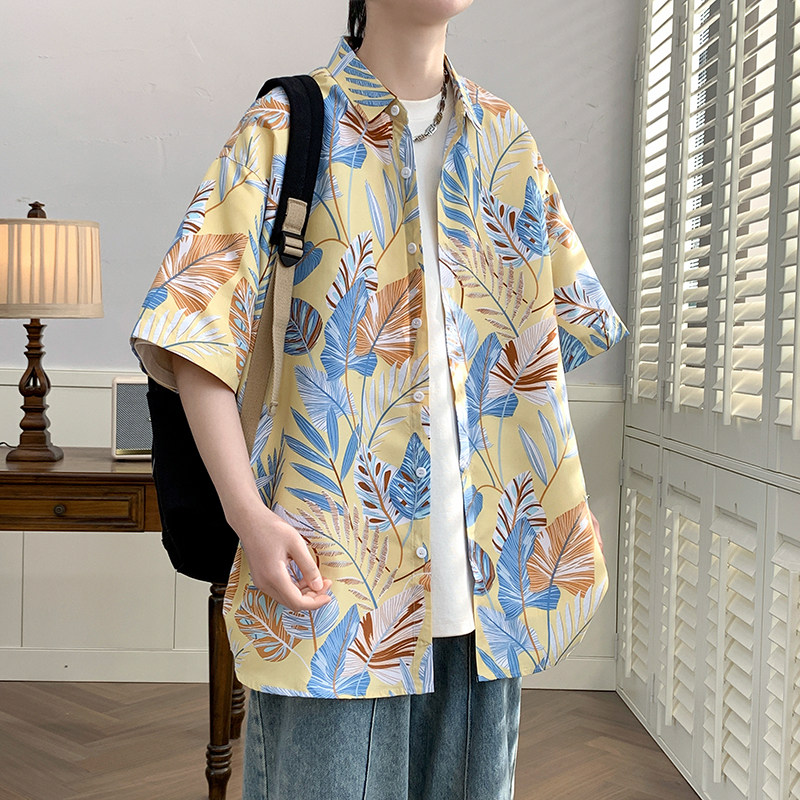 花衬衫男短袖夏季痞帅休闲上衣服外套翻领大码衬衣男A011-2/P35,男装T恤,电商A012