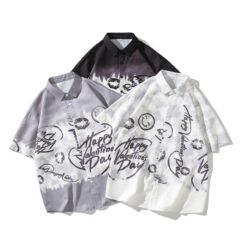 大码外套青年衬衣休闲宽松短袖印花流行衬衫男A011-2/8603p40,男装T恤,电商A012