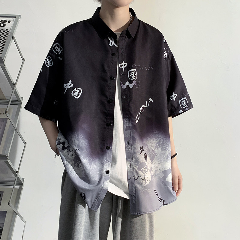 精品大码外套青年衬衣休闲宽松短袖印花流行衬衫男装A011-2/p40,男装T恤,电商A012