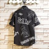 夏新款男大码打底衫宽松短袖T恤百搭印花体恤/7110p35，男装T恤，电商A012