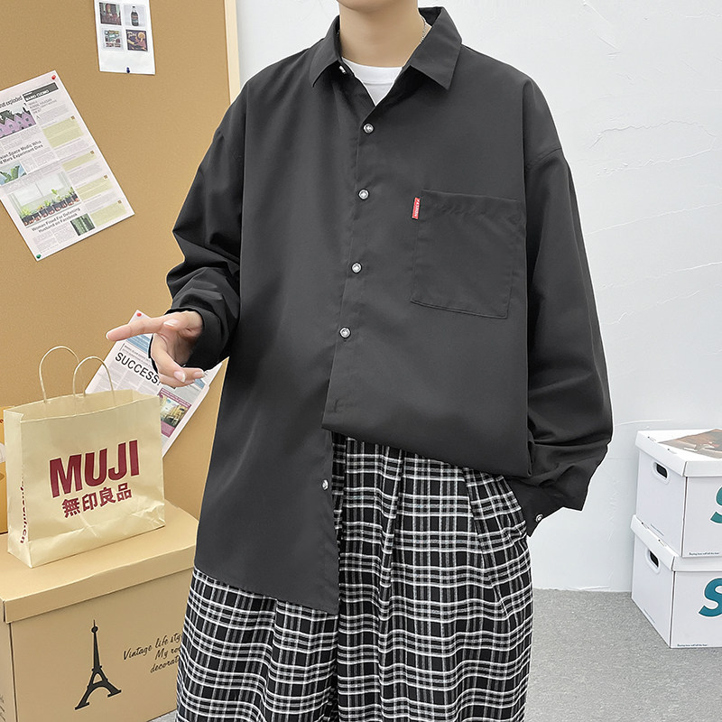 大码港风外套青年衬衣休闲宽松长袖印花衬衫/2280p30,男装衬衫,电商A012