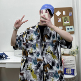 2021宽松休闲大码印花中国风男春夏短袖衬衫QT5030/D7097p30，男装衬衫，电商A012