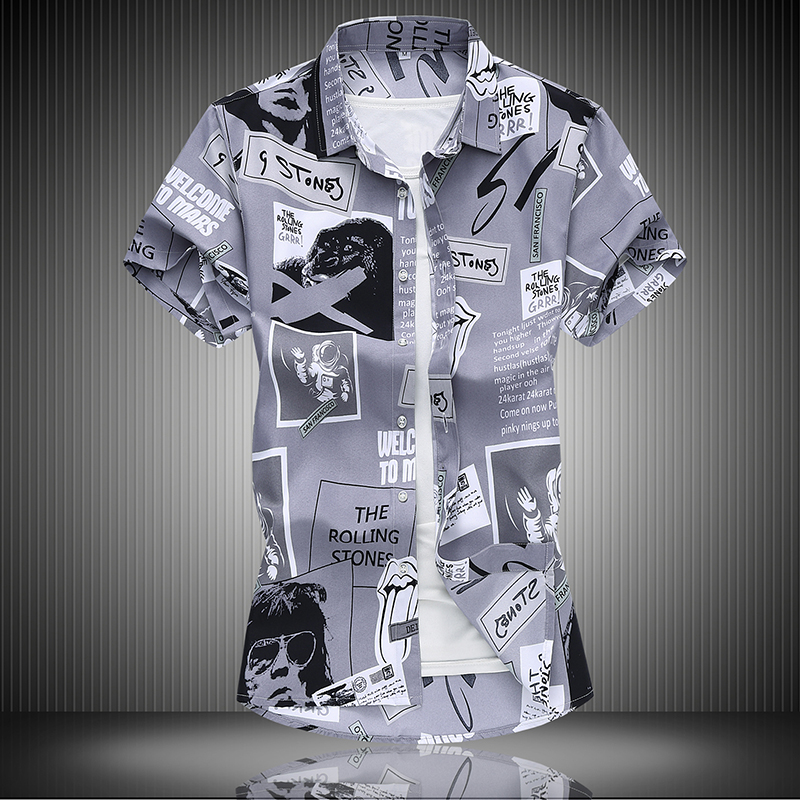 2021 relaxed casual large print Chinese Style Men's spring and summer short sleeve shirt