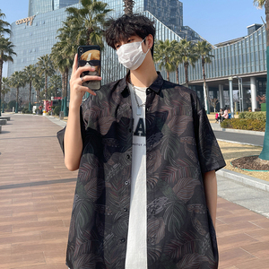花衬衫男短袖夏季痞帅休闲上衣服外套翻领大码衬衣A011-2/P45图片