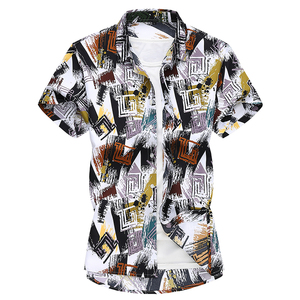 2021寬松休閑大碼印花中國風(fēng)男春夏短袖襯衫QT5030 /D7097p30圖片