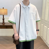 青年拼色外套衬衣休闲宽松短袖印花假两件衬衫男A011-2/p30，男装T恤，电商A012