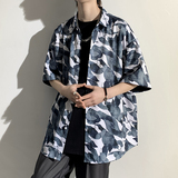 精品大码年轻外套青年衬衣休闲宽松短袖印花流行衬衫男A011-2/p40，男装T恤，电商A012