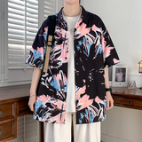 花衬衫男短袖夏季痞帅休闲上衣服外套翻领大码衬衣男A011-2/P35，男装T恤，电商A012