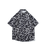 花衬衫男短袖夏季痞帅休闲上衣服外套翻领大码衬衣男A011-2/P35，男装T恤，电商A012