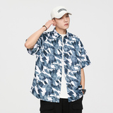 大码年轻外套青年衬衣休闲宽松短袖印花流行衬衫男A011-2/p40，男装T恤，电商A012