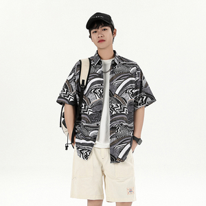 花衬衫男短袖夏季痞帅休闲上衣服外套翻领大码衬衣A011-2/P45图片