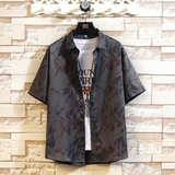 大码外套青年衬衣休闲宽松短袖印花流行衬衫男A011-2/8605p40，男装T恤，电商A012