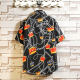 夏季大码短袖衬衣休闲外套印花风青年衬衫/D7098p27，男装T恤，电商A012