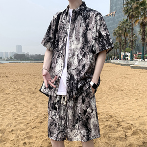 复古男短袖夏季条纹休闲上衣外套痞帅大码衬衣A011-2/TZ8637TP25图片