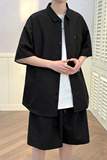 纯色短袖套装五分袖衬衣潮短裤男大码两件套8654/衣22裤20/TP42，男装牛仔裤，电商A012