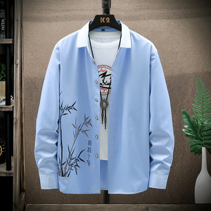 年大码印花风衬衫男夏秋青年长袖衬衫/2118p50，男装衬衫，电商A012