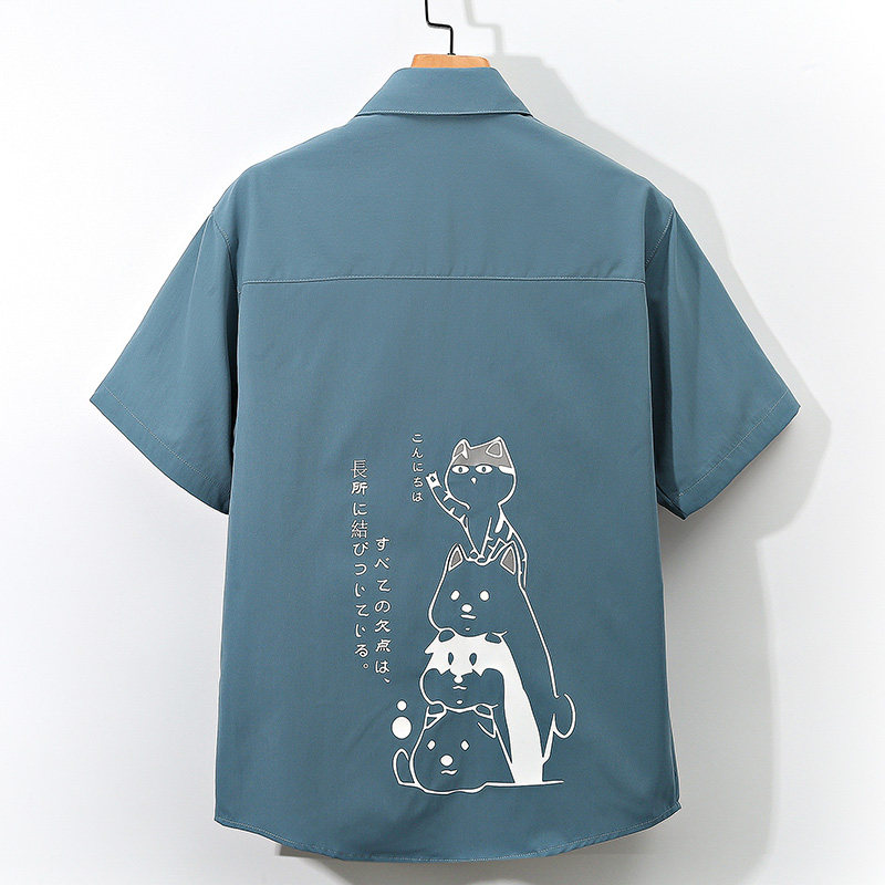 图案已注册大码印花风衬衫男新款青年短袖衬衫/D7082p27，男装T恤，电商A012