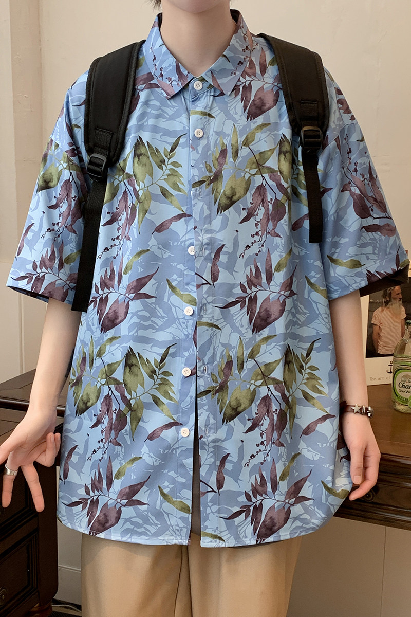精品大码年轻外套青年衬衣休闲宽松短袖印花流行衬衫男A011-2/p40,男装T恤,电商A012