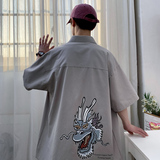 2021全棉沙洗大码印花中国风男夏青年短袖衬衫QT5030/D7066p40，男装衬衫，电商A012