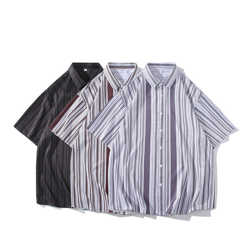 花衬衫男短袖夏季条纹休闲上衣服外套翻领大码衬衣A011-2/8663P45,男装T恤,电商A012