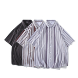 花衬衫男短袖夏季条纹休闲上衣服外套翻领大码衬衣A011-2/8663P45，男装T恤，电商A012