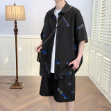 夏季短袖套装男五分袖衬衣潮短裤男大码两件套8652/衣35裤30/P65，男装牛仔裤，电商A012
